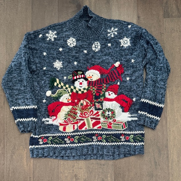 Vintage Blue Snowman Holiday Sweater - Picture 1 of 9